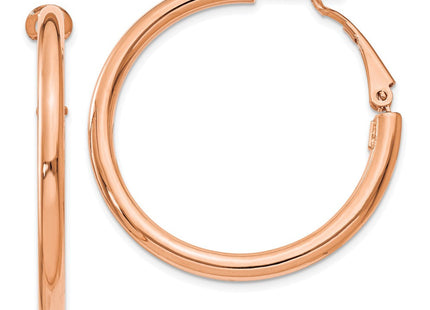 14k Rose Gold Polished Round Omega Back Hoop Earrings (Style PRE223R)