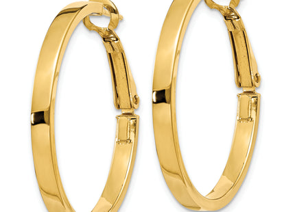 14k Polished Square Tube Round Hoop Earrings, 30 x 3mm
