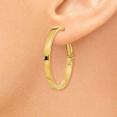 14K Polished Square Tube Round Hoop Earrings, 30 x 3mm