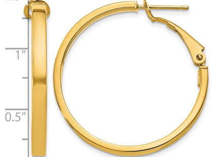 14k Polished Square Tube Round Hoop Earrings, 30 x 3mm
