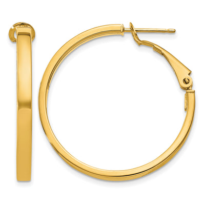14K Polished Square Tube Round Hoop Earrings, 30 x 3mm