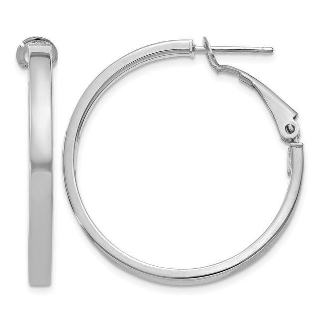 14k White Gold Polished Square Tube Round Hoop Earrings, 30 x 3mm