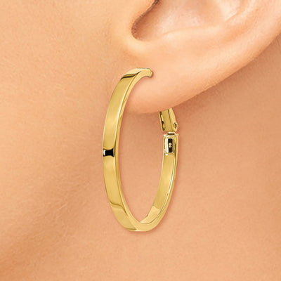 14K Polished Square Tube Round Hoop Earrings, 35 x 3mm