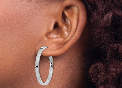 14k White Gold Polished Square Tube Round Hoop Earrings (Style PRE230W)