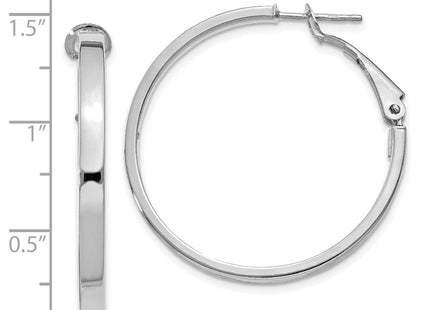 14k White Gold Polished Square Tube Round Hoop Earrings (Style PRE230W)