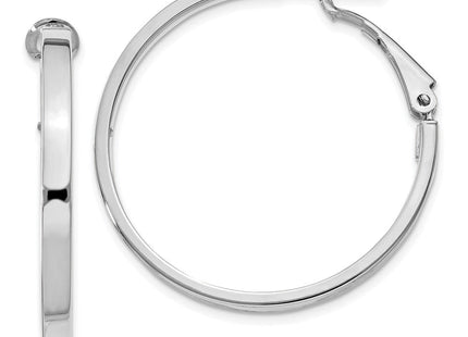 14k White Gold Polished Square Tube Round Hoop Earrings (Style PRE230W)