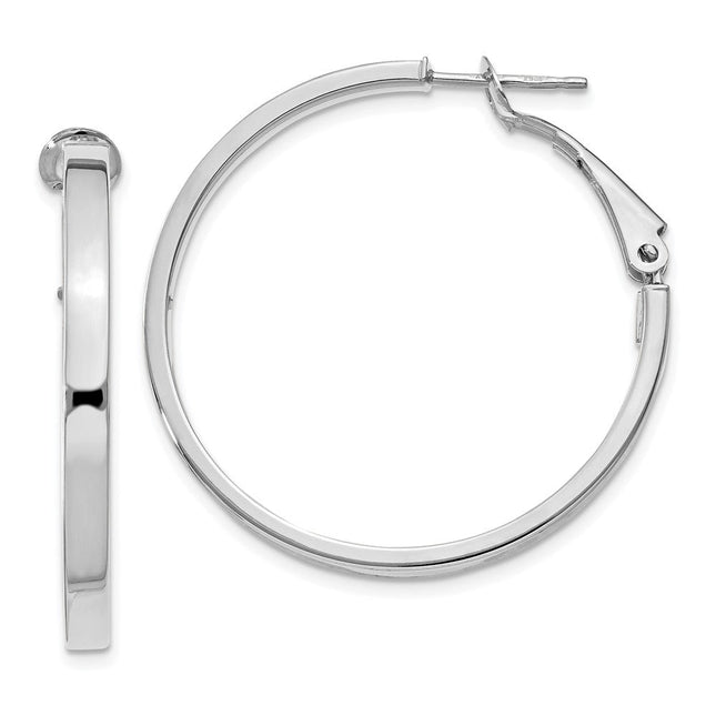 14k White Gold Polished Square Tube Round Hoop Earrings, 35 x 3mm