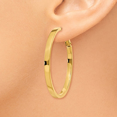 14K Polished Square Tube Round Hoop Earrings, 40.5 x 3mm