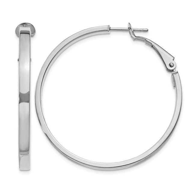 14k White Gold Polished Square Tube Round Hoop Earrings, 40.5 x 3mm