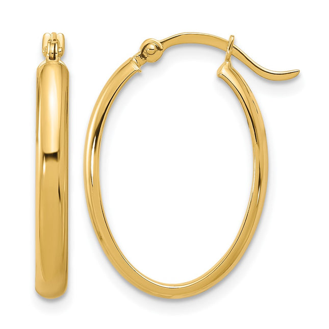 14k Oval Hoop Earrings, 14 x 3mm