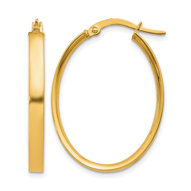 14k Oval Hoop Earrings, 19 x 3mm