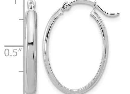 14K white gold oval hoop earrings, another view