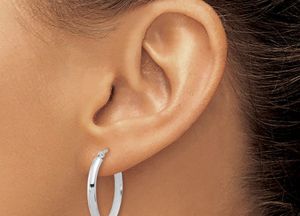 14K white gold oval hoop earrings, further view