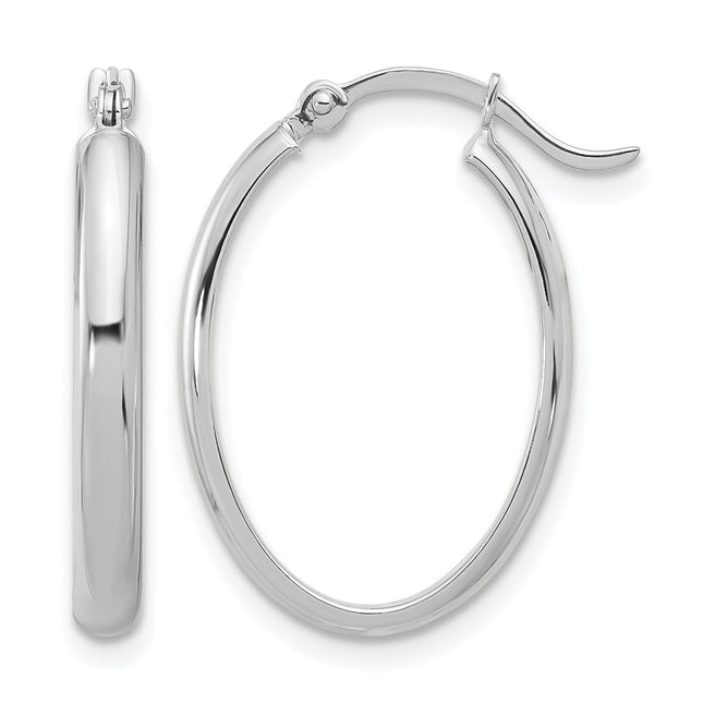 14K White Gold Oval Hoop Earrings, 14 x 3mm
