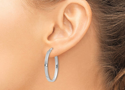 14K White Gold Oval Hoop Earrings (Style PRE575)