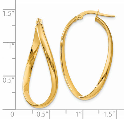 14K Twisted Oval Hoop Earrings, 18 x 3mm