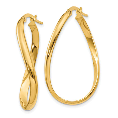14K Twisted Oval Hoop Earrings, 18 x 3mm