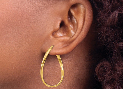 14k Twisted Oval Hoop Earrings, 18 x 3mm