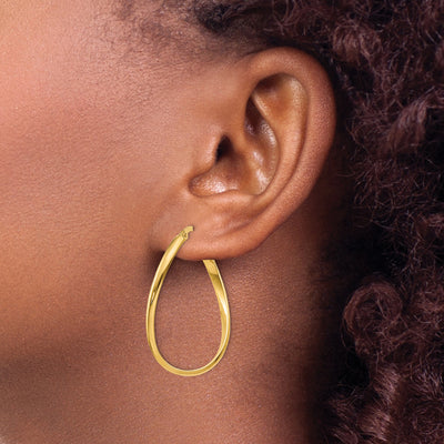 14K Twisted Oval Hoop Earrings, 18 x 3mm