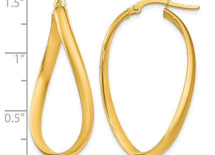 14k Twisted Oval Hoop Earrings, 18 x 3mm