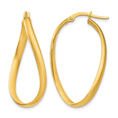 14K Twisted Oval Hoop Earrings, 18 x 3mm