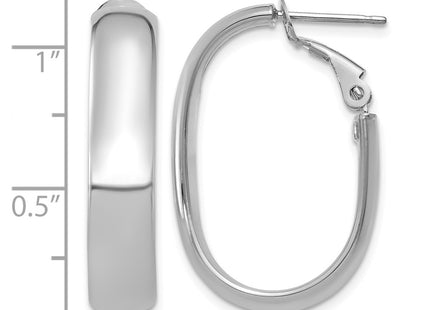 14K white gold oval hoop earrings, further view