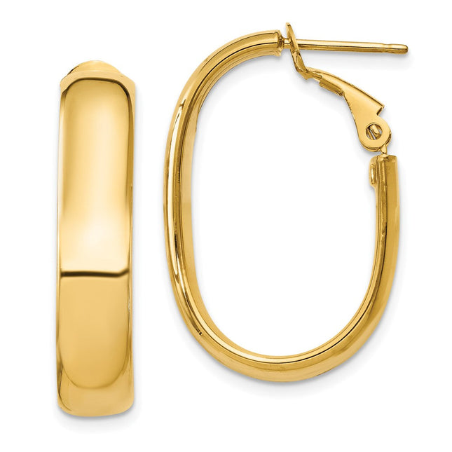 14k Oval Omega Back Hoop Earrings, 27 x 5.75mm