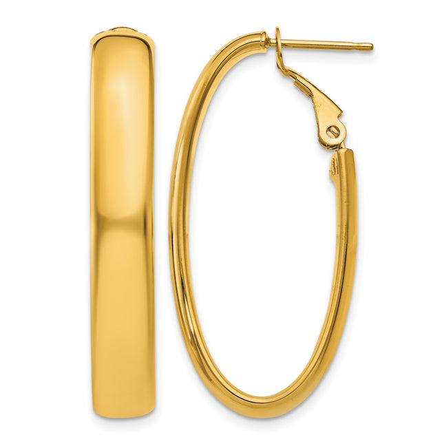 14k Oval Omega Back Hoop Earrings, 34 x 5.75mm