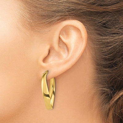 14K Twisted Oval Hoop Earrings, 14 x 6mm