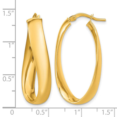14K Twisted Oval Hoop Earrings, 14 x 6mm