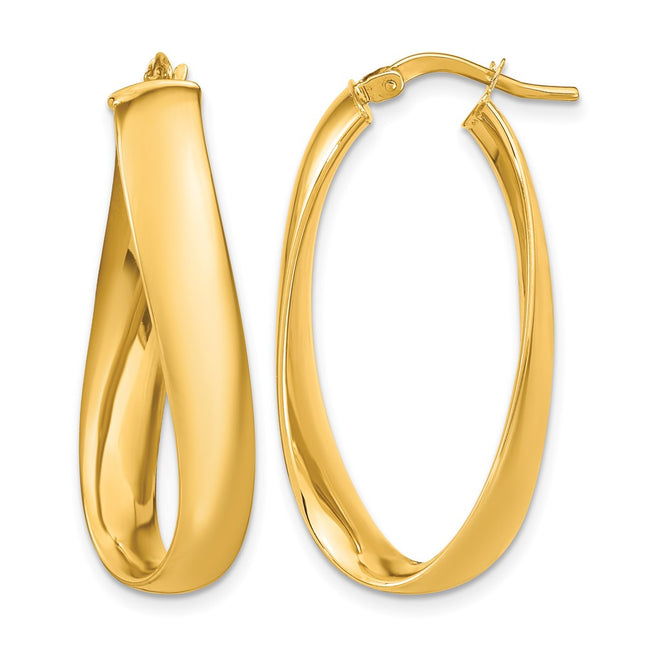 14k Twisted Oval Hoop Earrings, 14 x 6mm