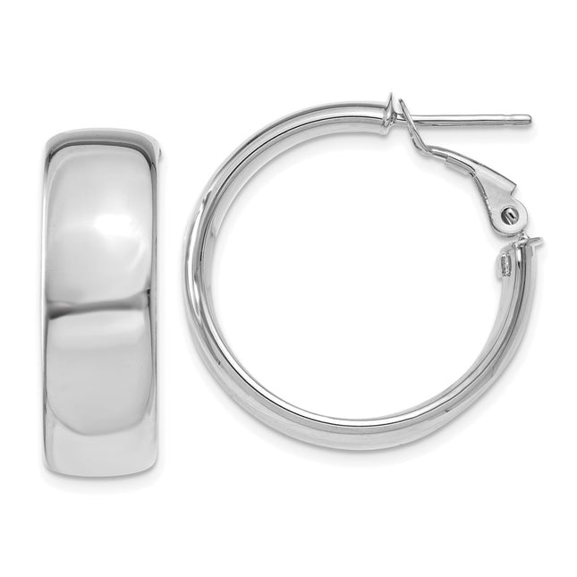 14k White Gold Omega Back Hoop Earrings, 24 x 7.75mm