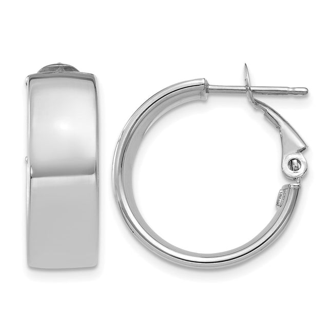 14k White Gold Omega Back Hoop Earrings, 19.5 x 6.75mm