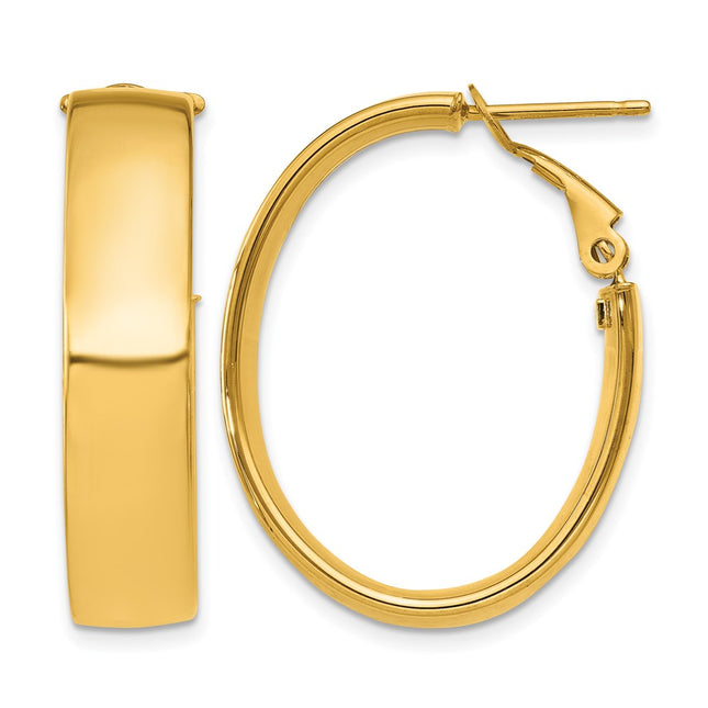 14k Oval Omega Back Hoop Earrings, 28 x 6.75mm