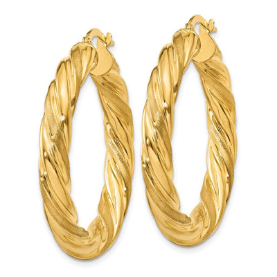 14K Satin & Polished Twisted Hoop Earrings