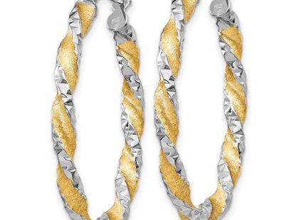 14k White Gold & Yellow Rhodium Twisted D/C Oval Hoop Earrings (Style PRE781)