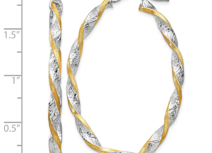 14k White Gold & Yellow Rhodium Twisted D/C Oval Hoop Earrings, 40 x 31mm