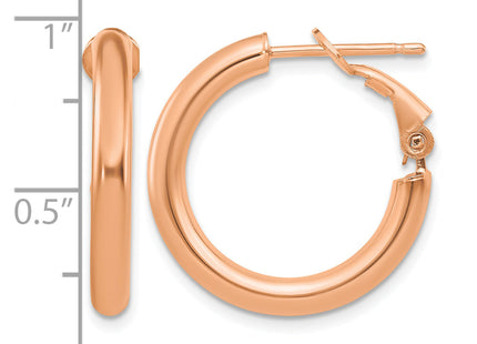14k Rose Gold Polished Round Omega Back Hoop Earrings, 22 x 3mm