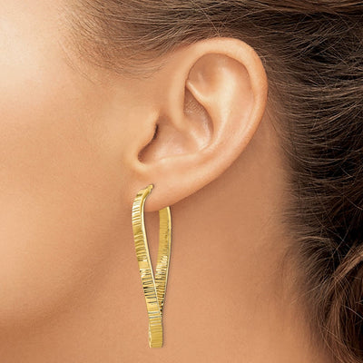 14K Polished Round Omega Back Hoop Earrings, 25 x 3mm