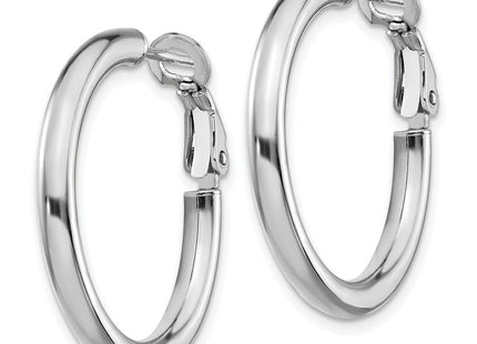14k White Gold Polished Round Omega Back Hoop Earrings (Style PRE923W)