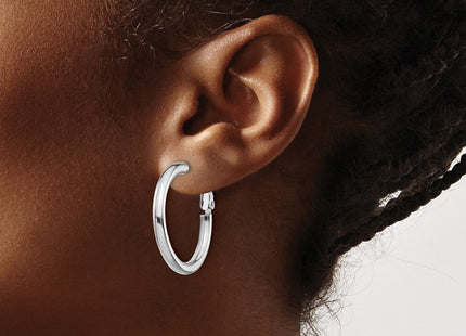 14k White Gold Polished Round Omega Back Hoop Earrings (Style PRE923W)