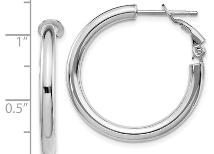 14k White Gold Polished Round Omega Back Hoop Earrings (Style PRE923W)