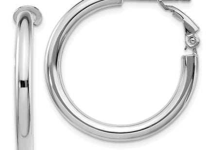 14k White Gold Polished Round Omega Back Hoop Earrings (Style PRE923W)