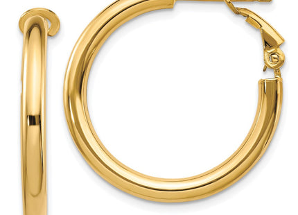 14k Polished Round Omega Back Hoop Earrings (Style PRE923)