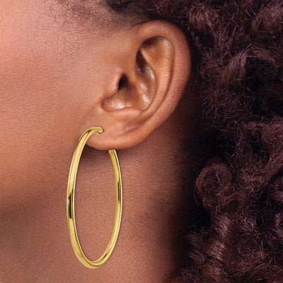 14K Polished Square Tube Round Hoop Earrings, 30 x 3mm