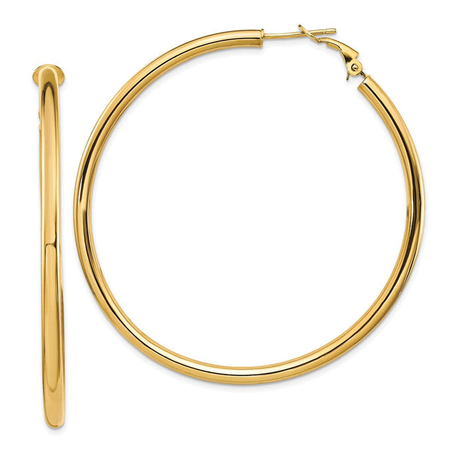 14k Polished Square Tube Round Hoop Earrings, 30 x 3mm
