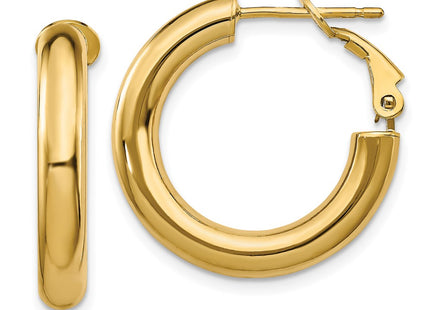 14k Polished Round Omega Back Hoop Earrings (Style PRE926)