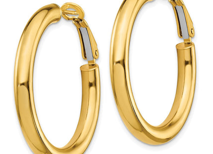 14k Polished Round Omega Back Hoop Earrings (Style PRE928)