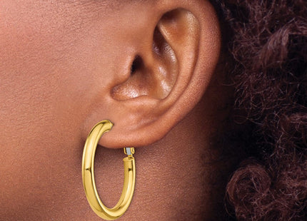 14k Polished Round Omega Back Hoop Earrings (Style PRE928)