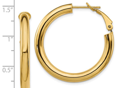 14k Polished Round Omega Back Hoop Earrings (Style PRE928)